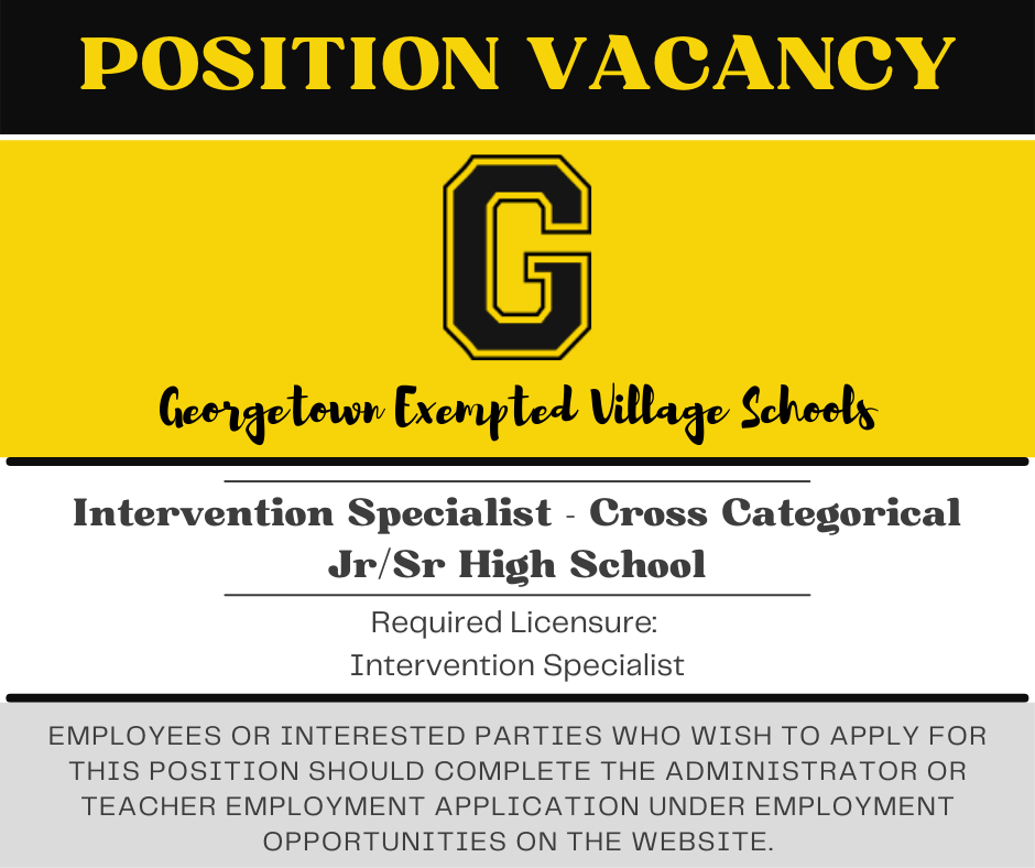 Position Vacancy: HS Intervention Specialist - Cross Categorical