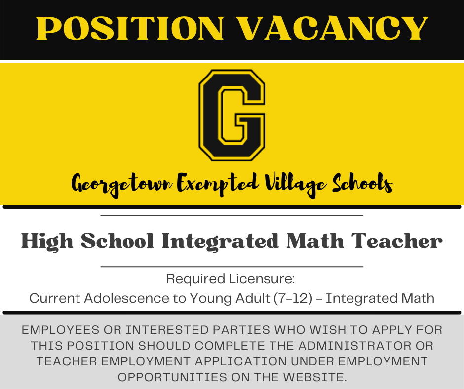 Position Vacancy High School Integrated Math Teacher